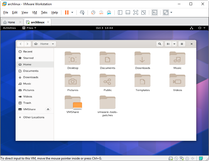 Image showing the shared folder inside the home folder after successfully  relocating shared folders in VMware Workstation