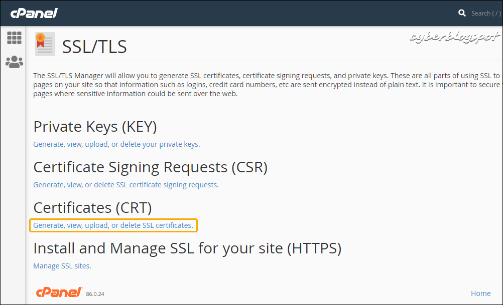 Screenshot of SSL Manager with annotation for the next step