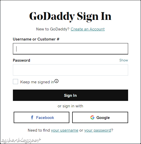 Picture of the GoDaddy web hosting account login page, the alternative to opening cPanel to install SSL certificate in GoDaddy