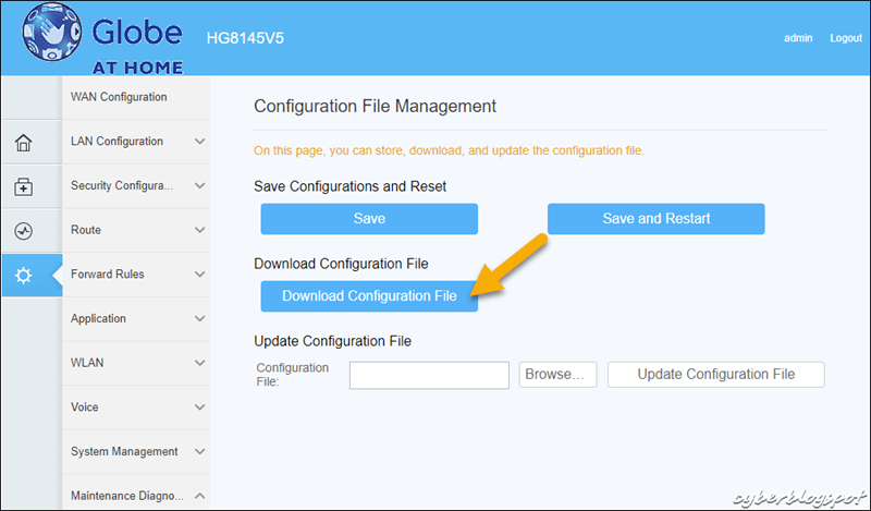 Screenshot of Configuration File Management page showing the Download Configuration File button
