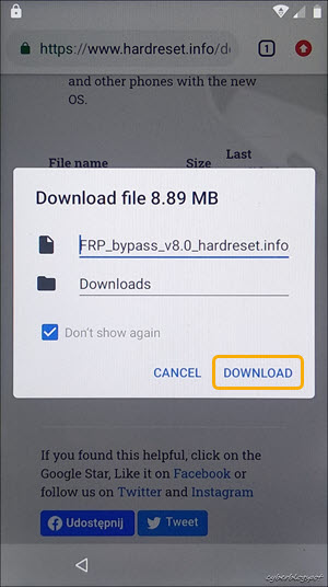A screenshot of the message showing the details of the file to be downloaded