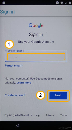 Screenshot of the Google sign in screen for entering the email account to be used for unlocking BLU verification lock