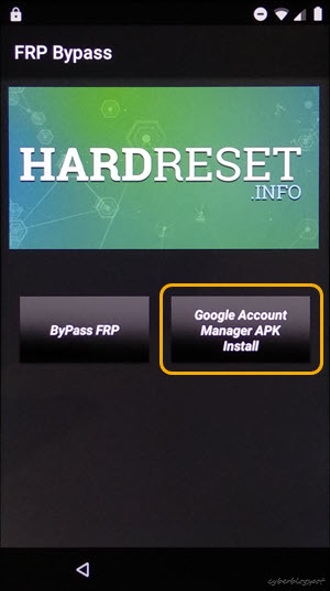 Screenshot image of the main screen of FRP ( factory reset protection) bypass app for removing lock on BLU verification