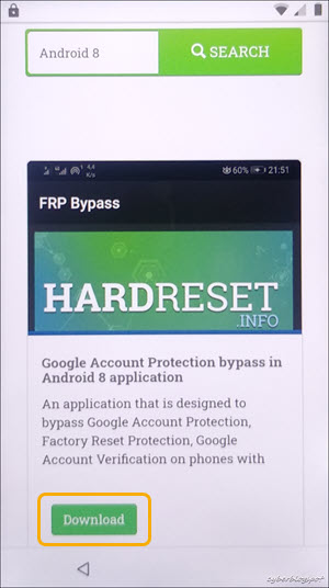 Picture showing the search result for the FRP Bypass app