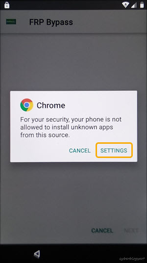 Screenshot of a message that the phone is not allowed to install unknown apps