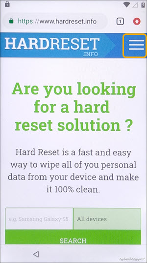 Screenshot of the main page of hardreset.info