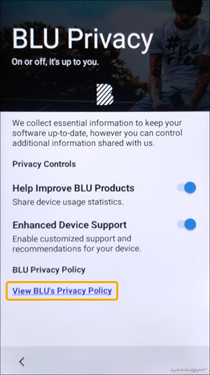 To unlock a BLU verification after reset to factory defaults we must open a chrome browser thru BLU Privacy links