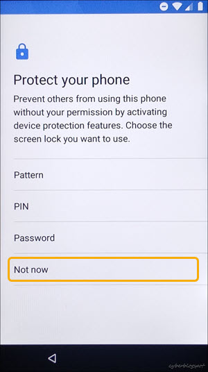 Screenshot of the Protect your phone screen for setting up a pattern, PIN, or password after a successful unlock of BLU verification lock