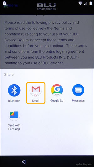 Now we have the link to the Gmail app that will open the browser for a successful unlocking of BLU verification lock