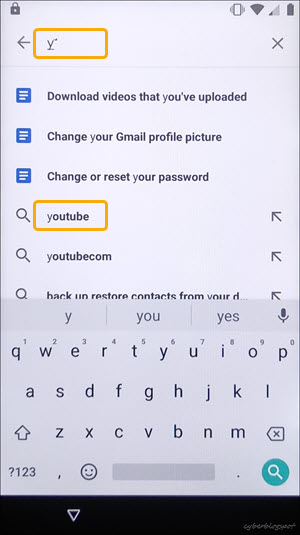 A screenshot illustrating how to search for youtube in a Google Chrome internet browser