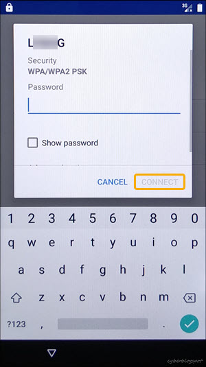 Image showing how to enter the wireless network password to pave way for unlocking BLU smartphone verification after it was reset to factory settings