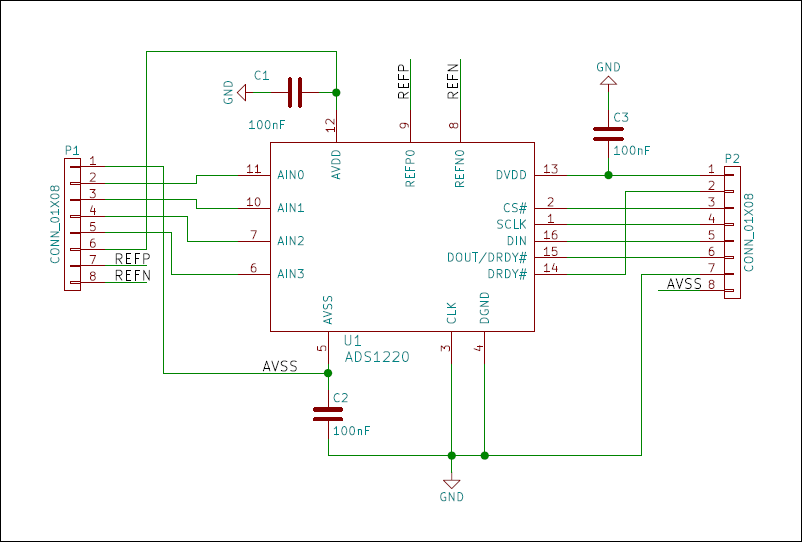 Schematic diagram of an Olimex ADS1220 breakout board