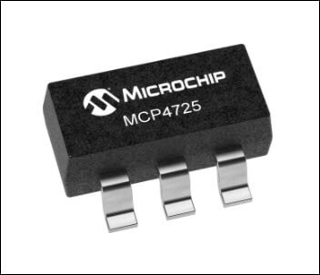 The microchip MCP4725 chip or integrated circuit is the heart of an MCP4725 module or breakout board that can be used with Arduino