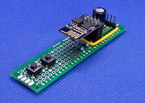 Picture of a DIY USB-to-serial converter programmer with an ESP-01 module inserted on the female header.