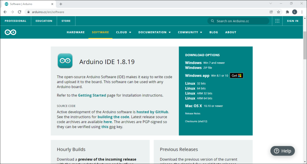 Screenshot of the website where Arduino IDE can be downloaded and subsequently installed and loaded with ATTinyCore for programming ATtiny MCUs 