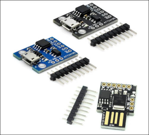 Picture showing the different models of digispark development board that can be programmed in Arduino IDE