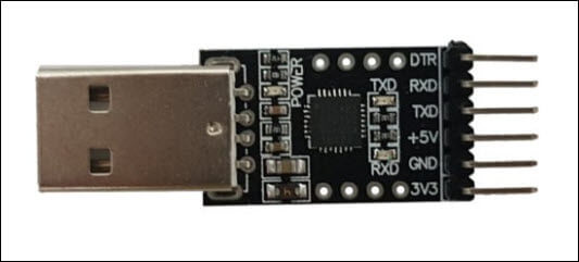 Picture of a Silabs CP2102 USB to serial converter that can be used to program an ATtiny85 chip in Arduino IDE