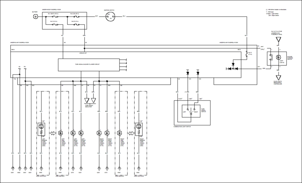 Circuit diagram of Honda Civic turn signal/hazard flasher circuit