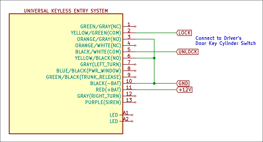 Diagram for wiring the universal keyless entry system to a Honda Civic 2006