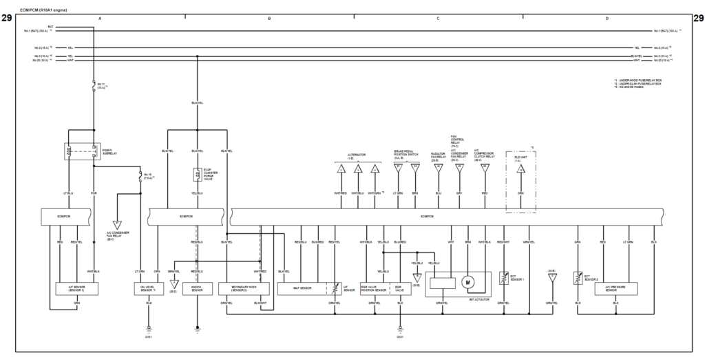 Honda Civic 2006 wiring diagram of ECM/PCM (Engine Control Module/Powertrain Control Module) for R18A1 and R18A3 engines 