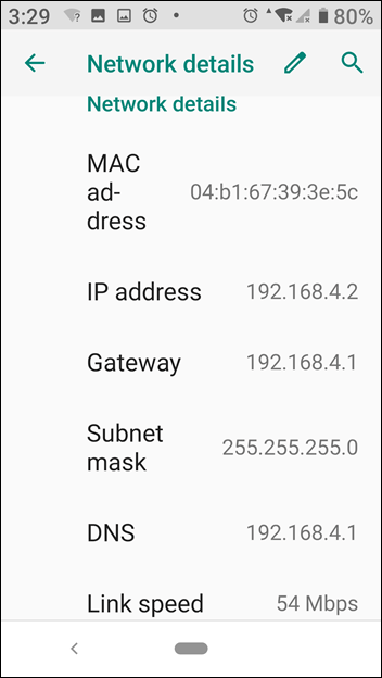 Screenshot of a smartphone Wi-Fi settings showing the network characteristics of the ESP-01 ESP8266 module acting as an access point.