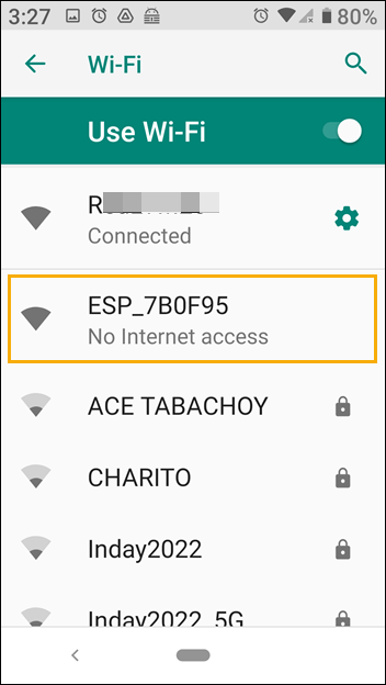 Screenshot of a smartphone Wi-Fi settings showing the SSID of nearby Wi-Fi devices.