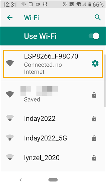 Smartphone showing a successful connection with the ESP-01 module access point.