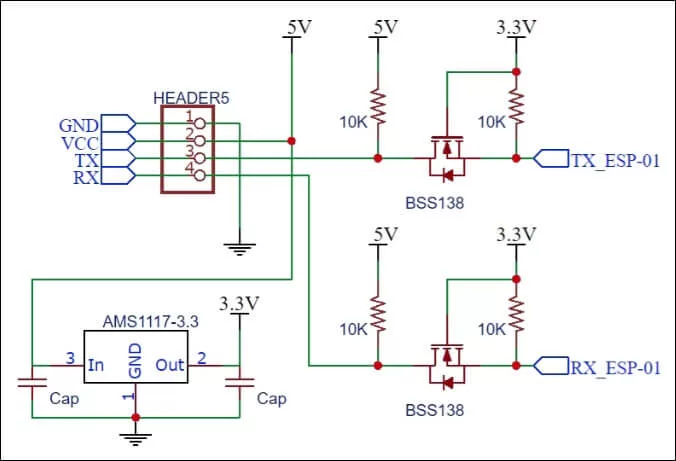 Schematic diagram of the ESP-01 and ESP-01S Wi-Fi modules adapter shown in Figure 6. 
