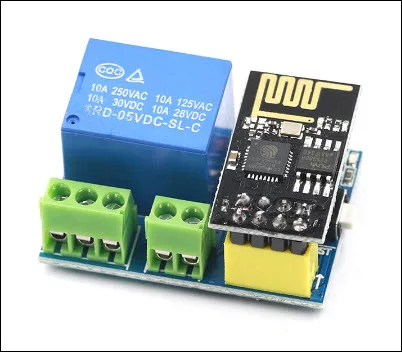 Picture showing the ESP-01 Wi-Fi relay module with the ESP-01 module.