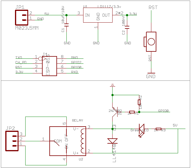 Schematic diagram of the ESP-01 Wi-Fi relay module version 1.